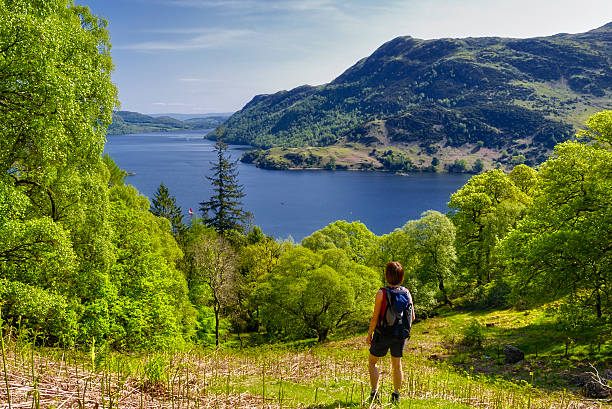 Hiker in Lake District stock photo