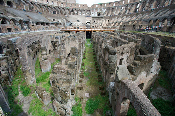 Ancient colosseum at ground level stock photo