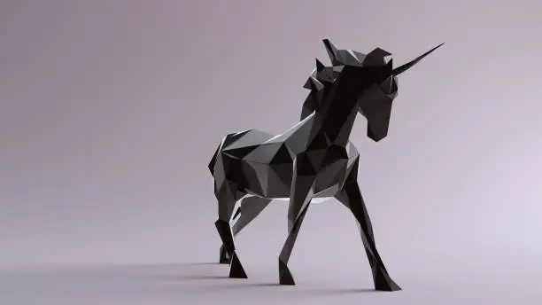 Black Unicorn made out of triangles 3d illustration