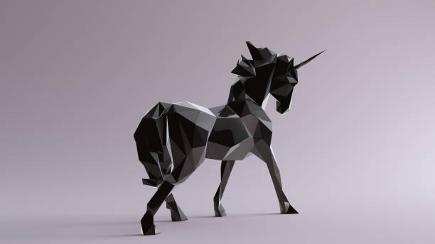 istock Black Unicorn made out of triangles 923691258