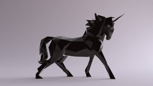 istock Black Unicorn made out of triangles 923691270