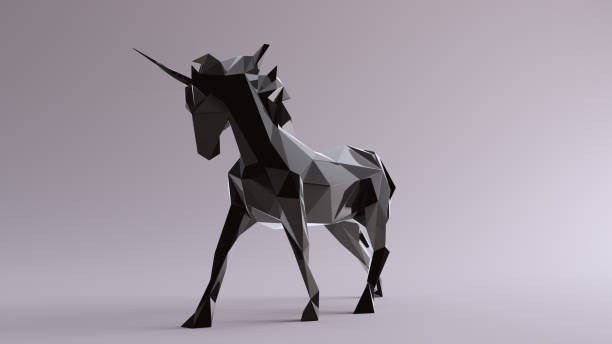 istock Black Unicorn made out of triangles 923691398