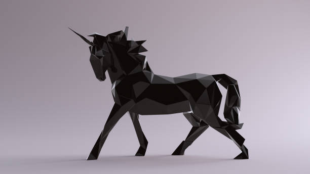 istock Black Unicorn made out of triangles 923691428