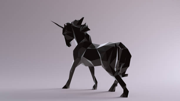 istock Black Unicorn made out of triangles 923691504