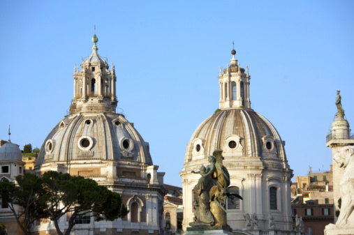 View of roman domes from Vittorio Emanuele monument. Rome, Italy.
