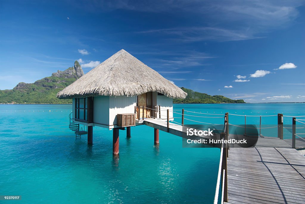 Sunny Bungalow in French Polynesia Vacation  Beach Stock Photo