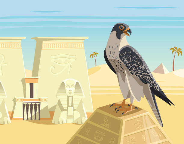 Falcon on the top of ancient egypt pyramid Falcon on the top of ancient egypt pyramid egyptian palace stock illustrations