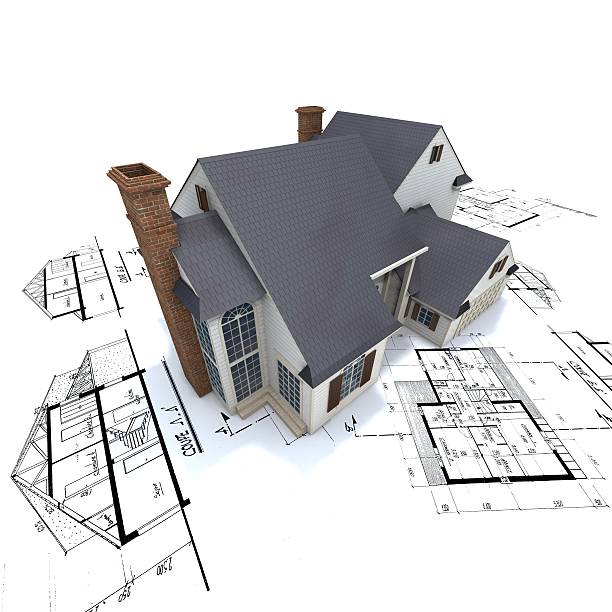 istock Residential house on top of architect blueprints 92371542