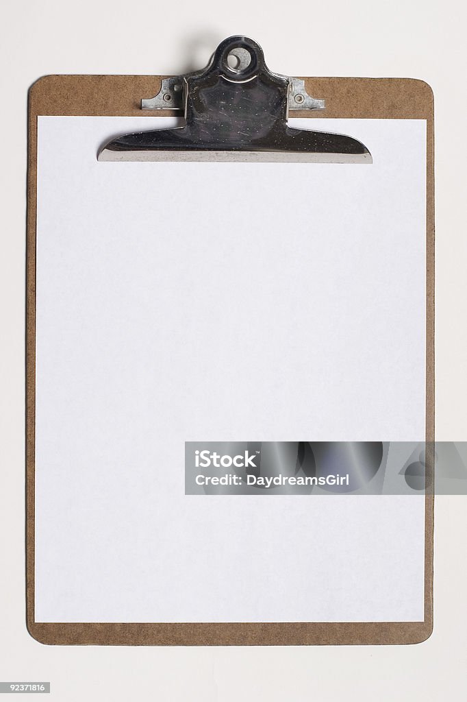 Placa de abrazadera con papel en blanco - Foto de stock de Blanco - Color libre de derechos