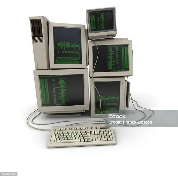 Pilha De Computadores Vintage - Fotografias de stock e mais imagens de Amontoar - Amontoar, Computador, Cor preta