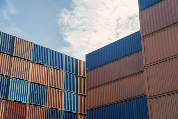 istock Stack of cargo containers at import and export area at port. 923721546