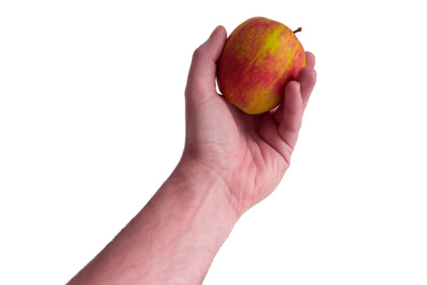 istock male hand holding an apple isolated on white background 923721866