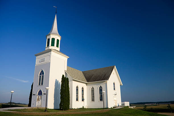 istock Isolated white church under a clear azure sky 92372746