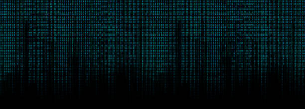 glowing blue binary code matrix background wide banner glowing blue binary code matrix background wide banner number machine stock pictures, royalty-free photos & images