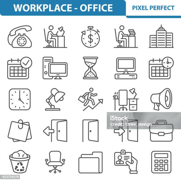 Workplace Office Icons Stock Illustration - Download Image Now - Icon Symbol, Rotary Phone, Adhesive Note