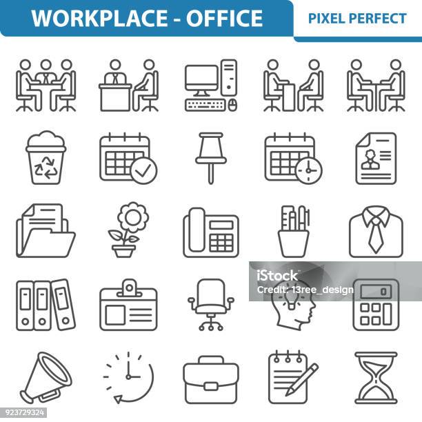Workplace Office Icons Stock Illustration - Download Image Now - Icon Symbol, Symbol, File Folder