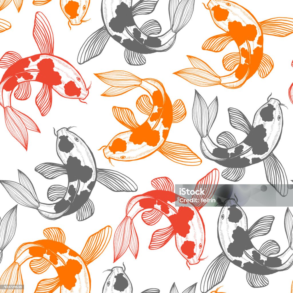 Seamless Pattern with Karp Koi in Hand Drawn Style Seamless Pattern with Karp Koi. Fish Background in Hand Drawn Style for Surface Design Fliers Prints Cards. Vector Illustration Koi Carp stock vector