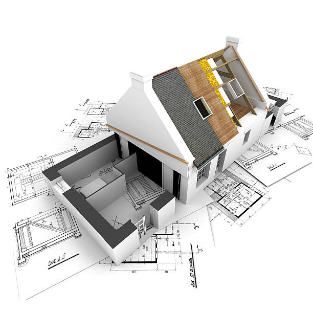 istock House with exposed roof layers and plans 92373458