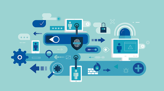 Flat vector illustration depicting information technology endpoint security.