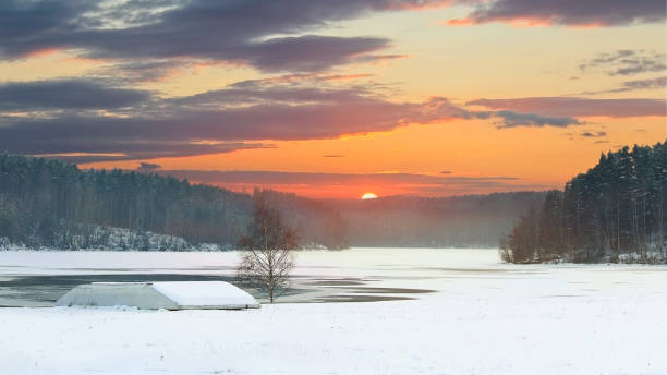 istock Sunset on winter dam in Rimov on river Malse 923739154