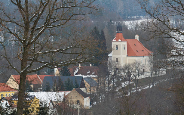 istock Church in Doudleby in winter, Czech landscape 923739160
