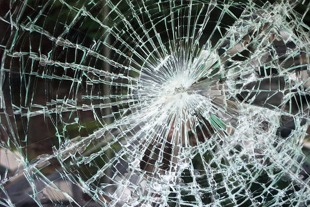 Shattered glass from heavy accident stock photo