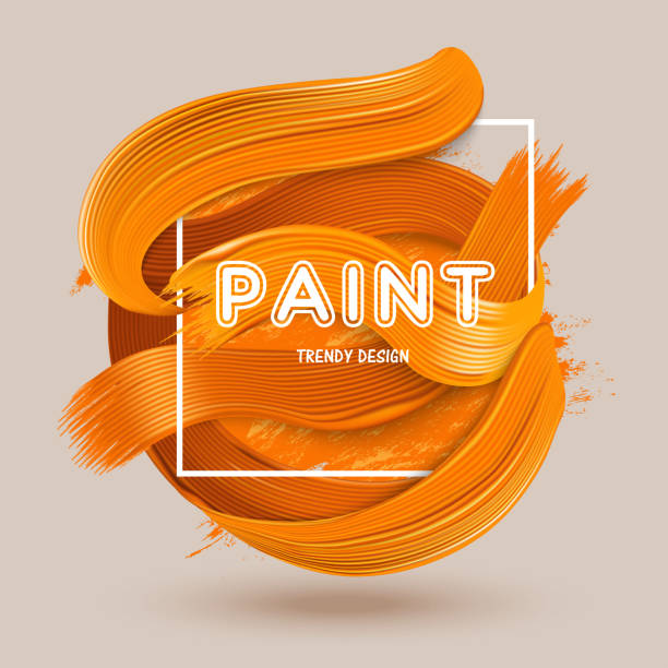 Yellow paint brush stroke Dimensional yellow oil paint brushstrokes with square frame. Abstract background. Vector illustration. hyperrealism stock illustrations