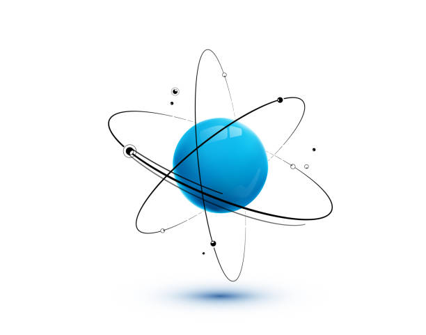атом с ядром, орбитами и электронами, изолированными на белом фоне - abstract chemical science electronics industry stock illustrations