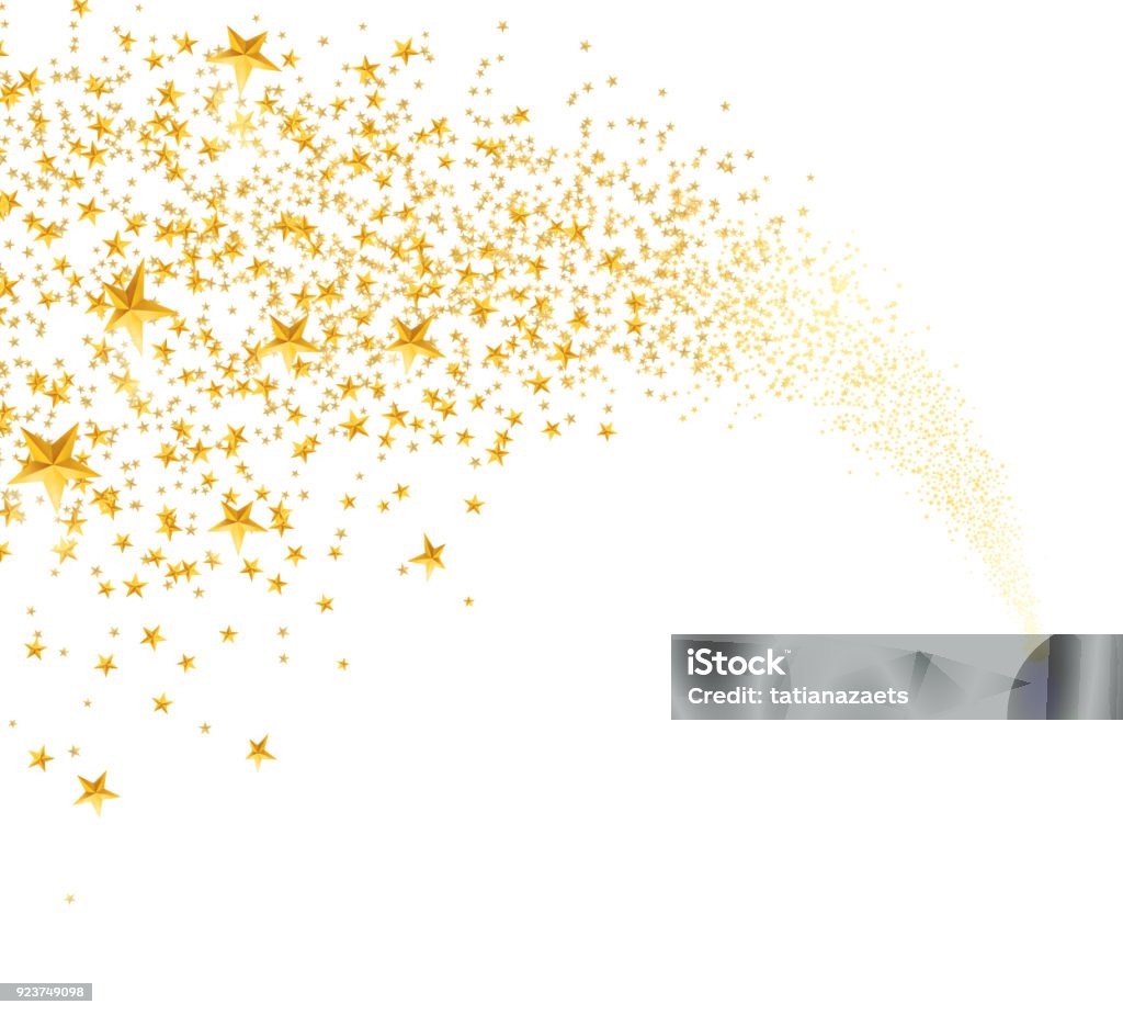 Estrellas de oro, polvo de la caída. Estrella con Estela redondo aislado en blanco - arte vectorial de Estrella libre de derechos