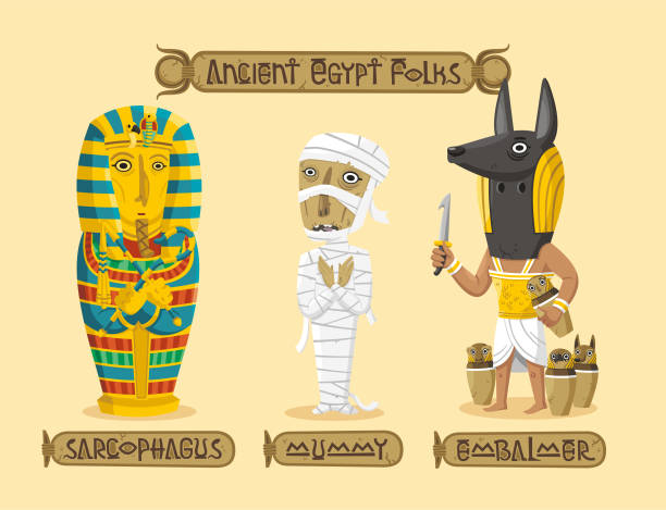 illustrazioni stock, clip art, cartoni animati e icone di tendenza di set di personaggi dell'antico egitto - mythical pharaoh