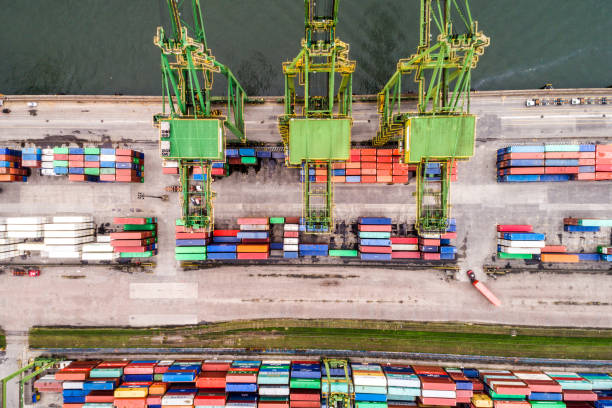 Container ship in import export and business logistic The best images from Brazil captured by drone old port photos stock pictures, royalty-free photos & images