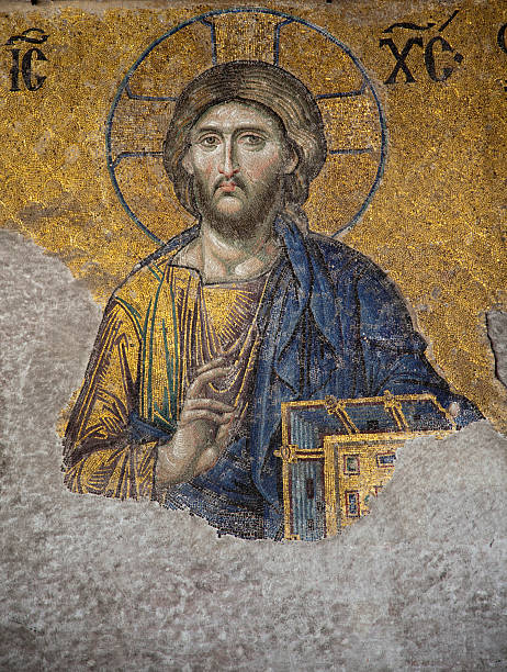 jésus christ mosaic - greek bible photos et images de collection