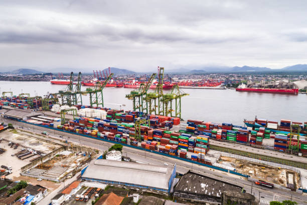 Aerial view of Santos Port in Brazil The best images from Brazil captured by drone old port photos stock pictures, royalty-free photos & images