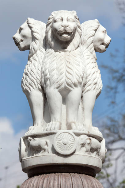 Lion Capital of the Pillars of Ashoka from Sarnath. State Emblem of India. Lion Capital of the Pillars of Ashoka from Sarnath. sarnath stock pictures, royalty-free photos & images