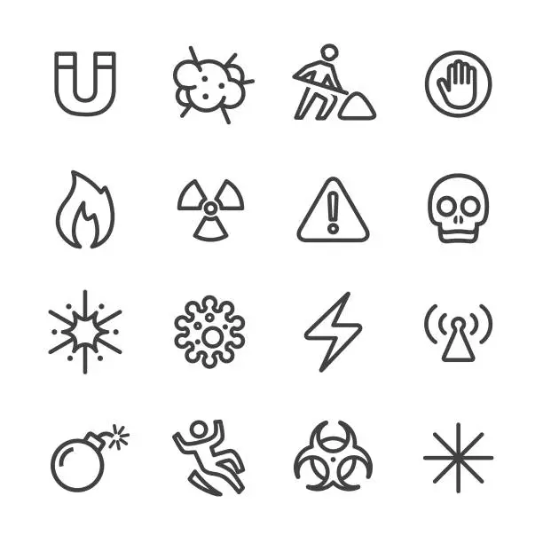 Vector illustration of Warning and Hazard Icons - Line Series