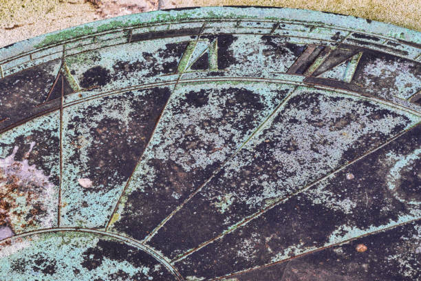 istock Copper sundial corroded green old timer close up 923755366