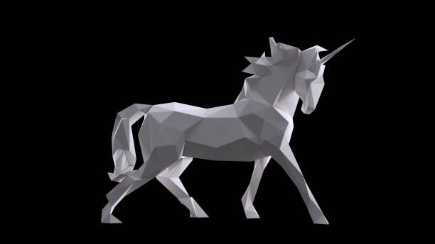 istock White Unicorn made out of triangles 923760668