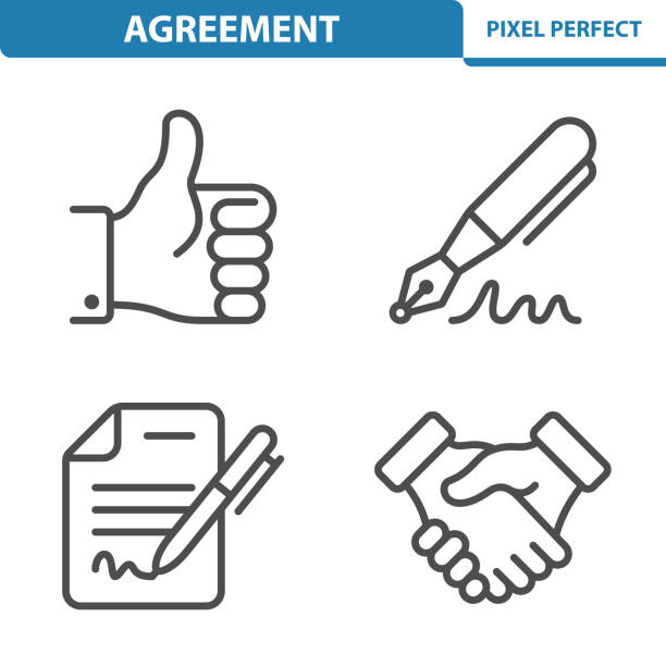 ilustrações de stock, clip art, desenhos animados e ícones de agreement icons - signature