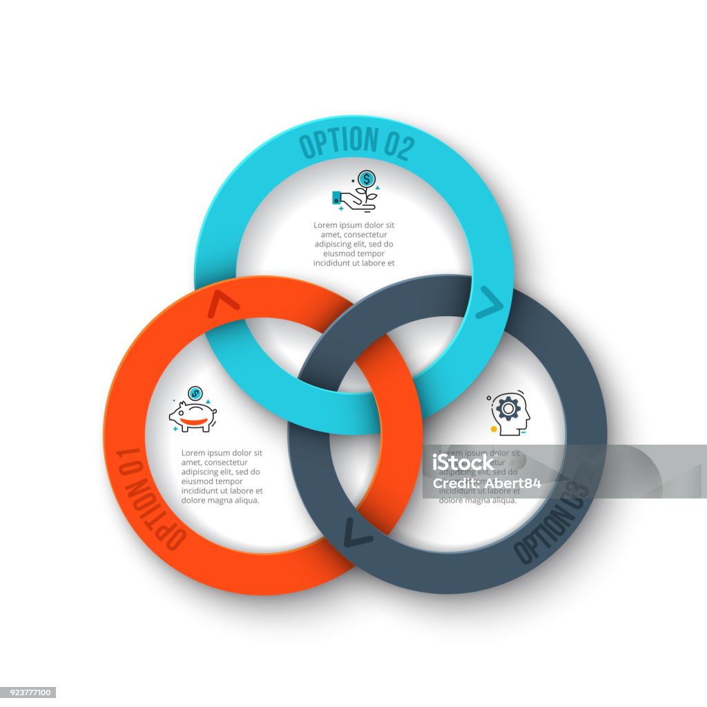 Business data visualization. Abstract rings of cycle diagram with 3 steps, options, parts or processes. Vector business template for presentation. Creative concept for infographic. Number 3 stock vector