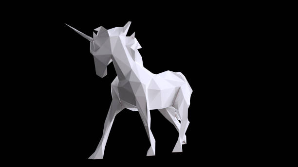 istock White Unicorn made out of triangles 923777840