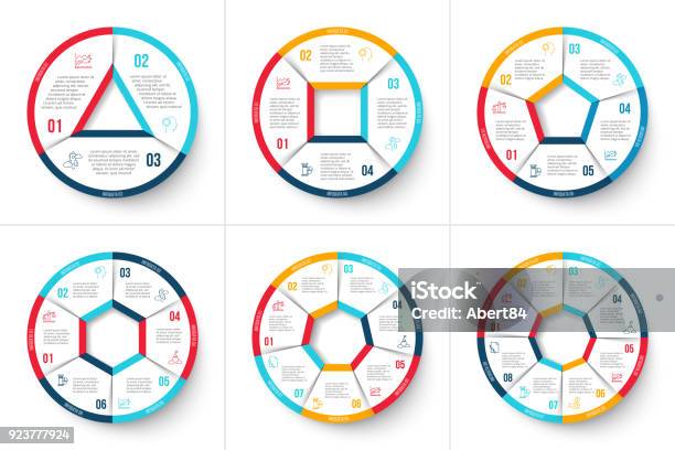 Vector Circle Infographic Template For Cycle Diagram Graph Presentation And Round Chart Business Concept With 3 4 5 6 7 And 8 Options Parts Steps Or Processes Data Visualization Stock Illustration - Download Image Now