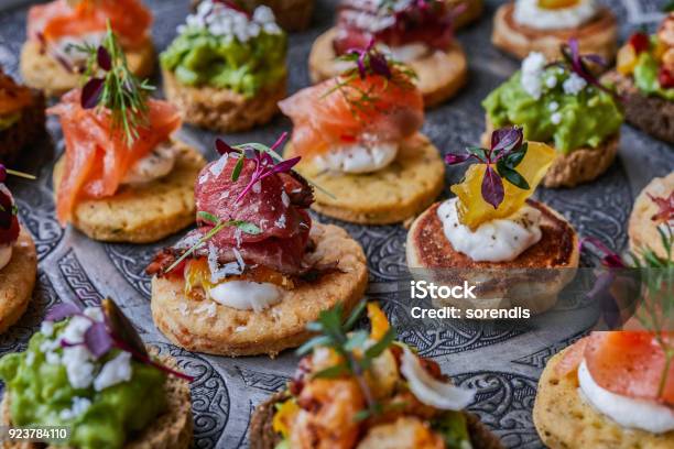 Canapes For Party Stock Photo - Download Image Now - Food And Drink Industry, Food, Buffet