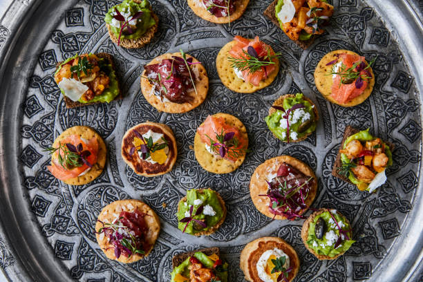 Canapes for party Different types of finger food canape stock pictures, royalty-free photos & images