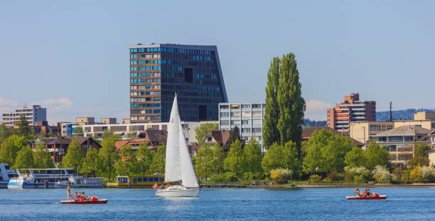 Boats on Lake Zug stock photo