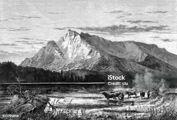 The Untersberg Seen From Salzburg Stock Illustration - Download Image Now - Mountain, Engraved Image, Engraving