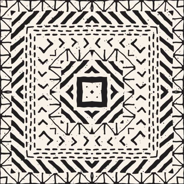istock Seamless ethnic and tribal pattern. Hand drawn ornamental stripes. Black and white print. Vector geometric background. 923796688