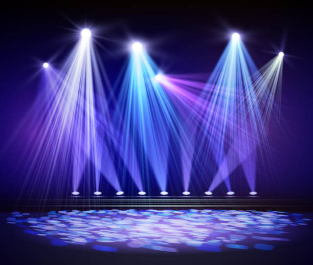 Various stage lights in the dark. Spotlight on stage Various stage lights in the dark. Spotlight on stage. Vector stage light stock illustrations