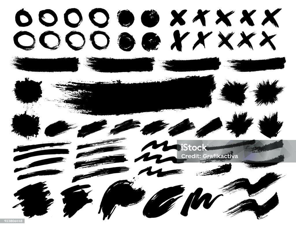 set of spots, lines, crosses, circles, banners and hand-painted lines. set of spots, lines, crosses, circles, banners and hand-painted lines. Isolated. Vector Paintbrush stock vector