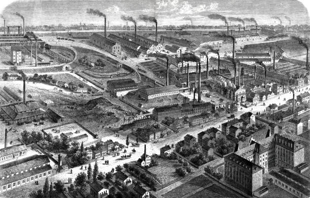 illustrations, cliparts, dessins animés et icônes de l’usine d’acier coulé à bochum - built structure germany history 19th century style