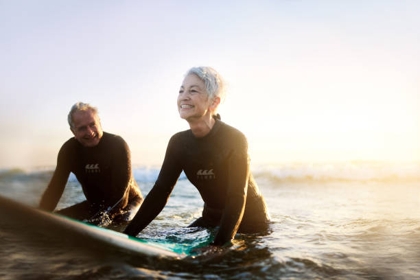 Never too old to surf stock photo